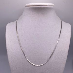 Italian Flat Curb Necklace Sterling Silver 925 17”